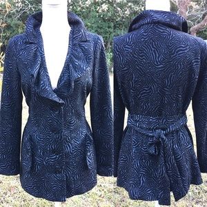 Sandro Studio Gray Black Zebra Print Ruffle Jacket